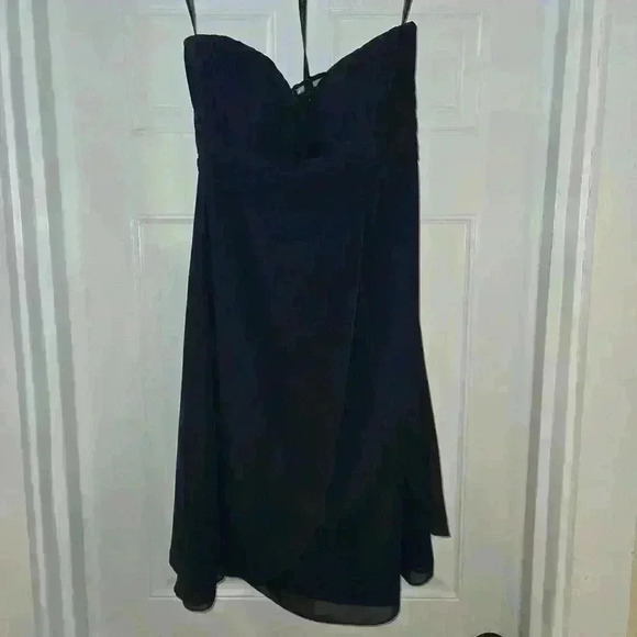 Bill Levkoff Womens Formal Stapless Chiffon Midi Dress Navy Blue Size 10 - Picture 2 of 11